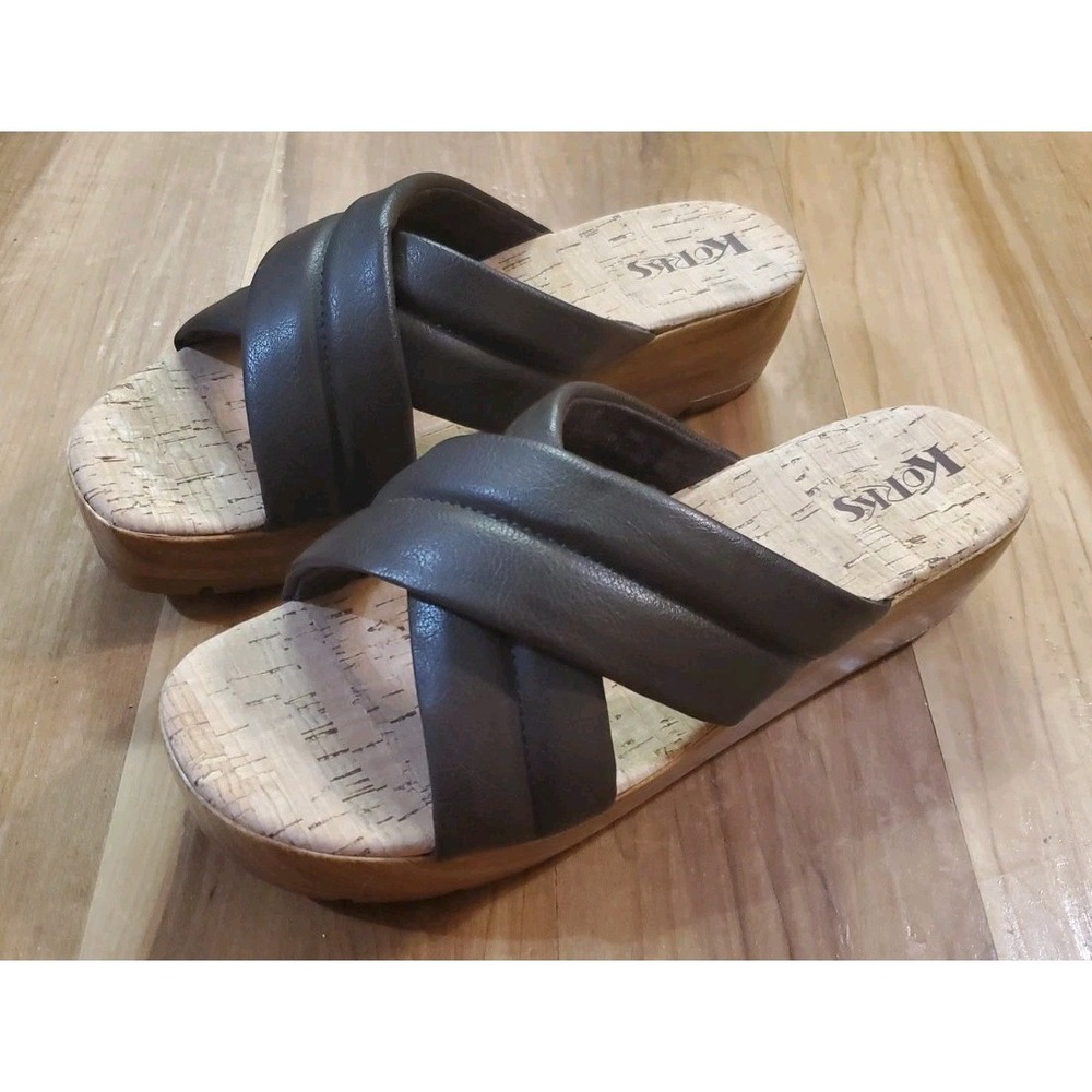 Korks Faithe Platform Wedge Womens Sandal Size 11 Dark‎ Brown Strap Cork Heels